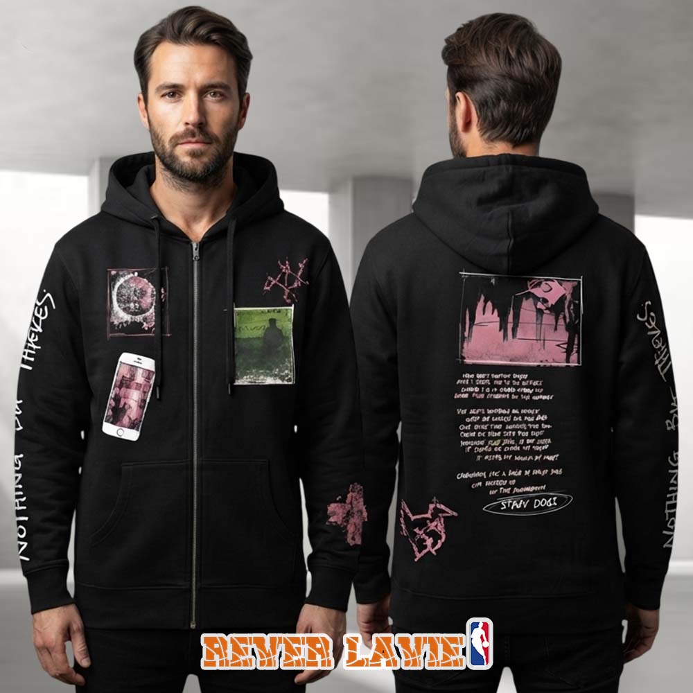 Nothing But Thieves Stray Dogs Zip Hoodie Black Lyric Print Nothing But Thieves Stray Dogs Zip Hoodie Black Lyric Print