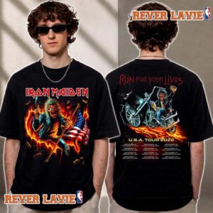 Iron Maiden Run For Your Lives 2026 Tour USA Venue Dates Schedule Eddie Fire USA T Shirt Two Sided