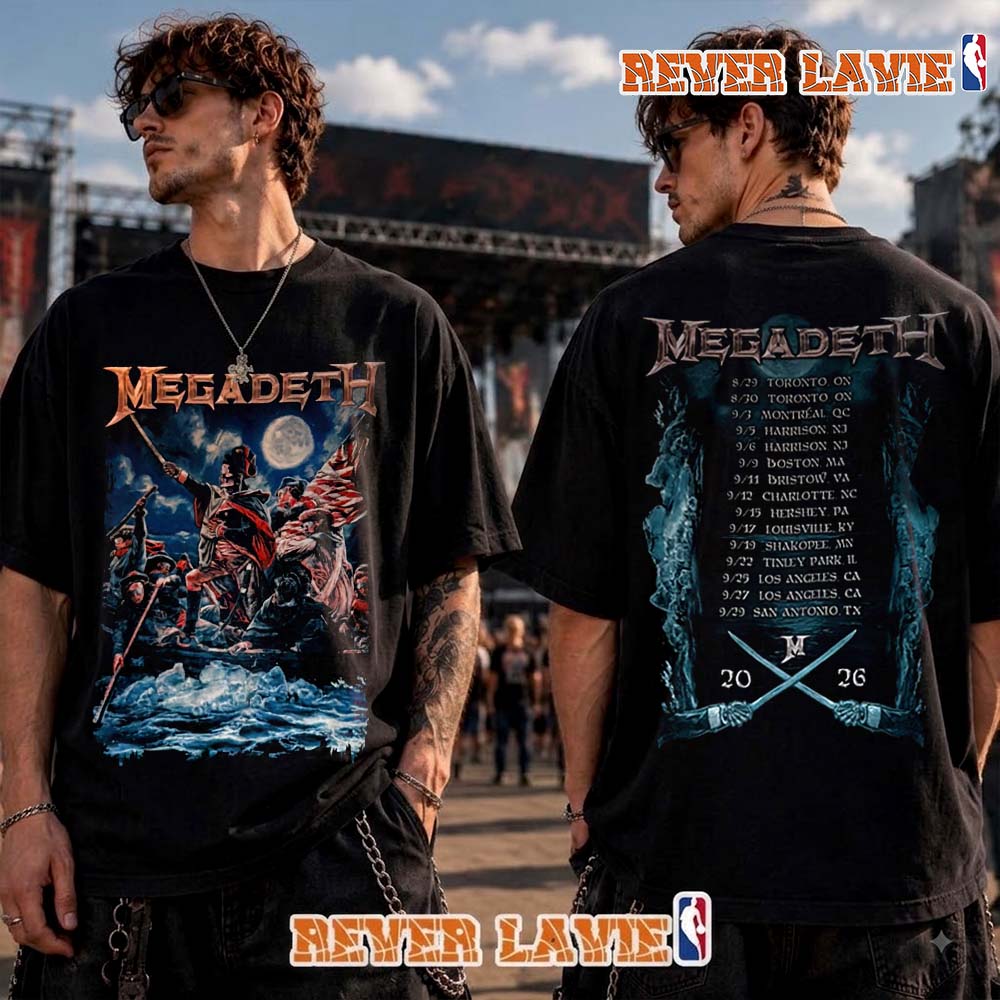 Megadeth Montreal QC Canada 2026 Merch Tee Tour Dates Show At Parc Jean Drapeau On September 3 2026 T Shirt Two Sided Megadeth Montreal QC Canada 2026 Merch Tee Tour Dates Show At Parc Jean Drapeau On September 3 2026 T Shirt Two Sided