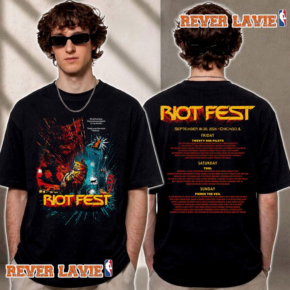 Riot Fest 2026 Wrath of Cats Lineup Exclusive Tee Chicago IL On September 18 20 2026 T Shirt Two Sided Riot Fest 2026 Wrath of Cats Lineup Exclusive Tee Chicago IL On September 18 20 2026 T Shirt Two Sided