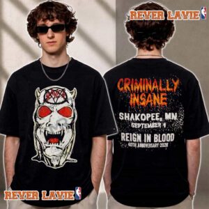 Slayer Reign In Blood 40th Anniversary 2026 Exclusive Tee Shakopee MN On September 4 2026 T Shirt Two Sided