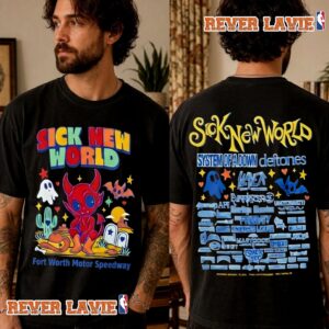 Sick New World Fort Worth Texas 2026 Cartoon Logo Lineup Tee At Texas Motor Speedway On October 24 2026 Texas T Shirt Two Sided